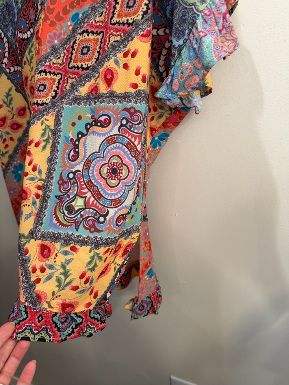 Umgee Multicolor Boho Patchwork V-Neck Blouse - Picture 5 of 6